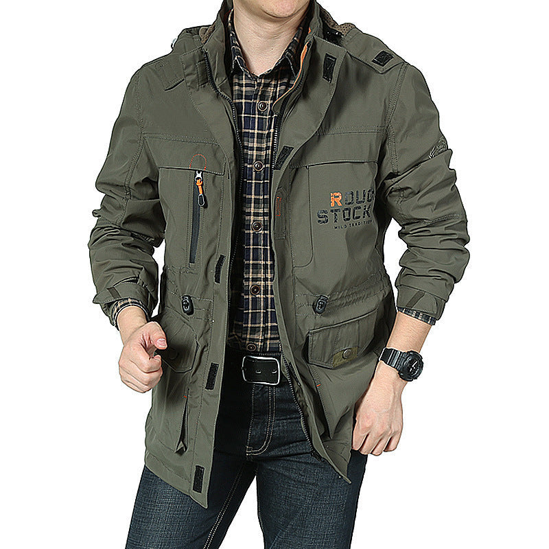 Męski Lekki Utility Field Parka z Kaptur, Multi-Pockets i Regulowany Drawstring Waist