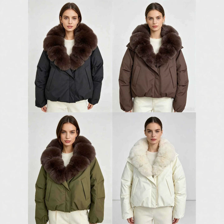 Damska krótka parka z extra voluminous fur kołnierzem i windproof termiczna lining Lumaza