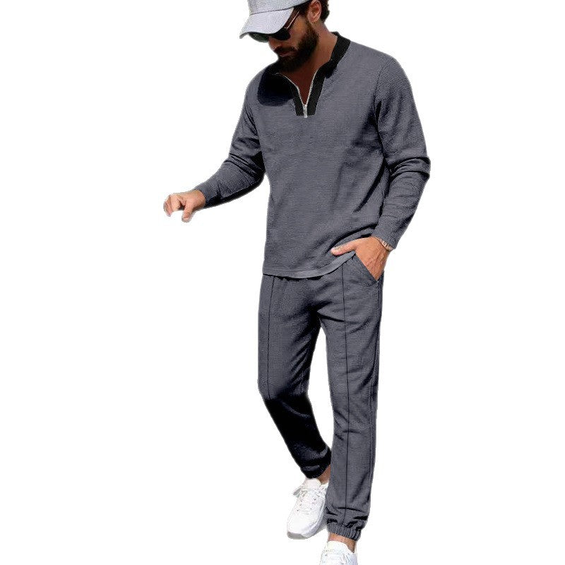 Męska Lekka Henley Loungewear Set z Kontrastowy Kołnierz, Ściągacz Joggery i Elastyczne mankiety