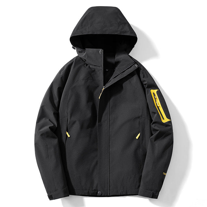 Męska technical softshell kapturemed kurtka z kontrastowy panels i zamkiemed rękaw kieszenią