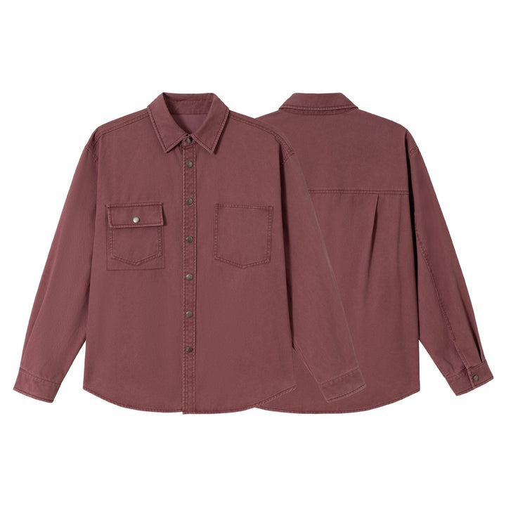 Damska Oversize Kurtka koszulowa w Shacket Styl wykonana z washed bawełna twill z nap Zapięcie