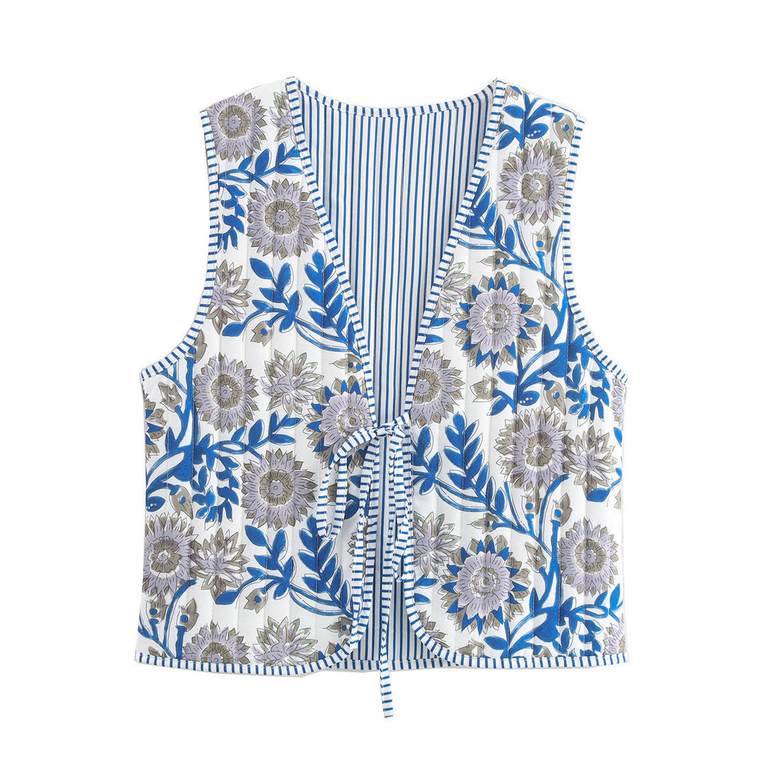 Damska pikowana Waistpłaszcz z Toile Print, Striped Lining i ściągaczem Lumaza