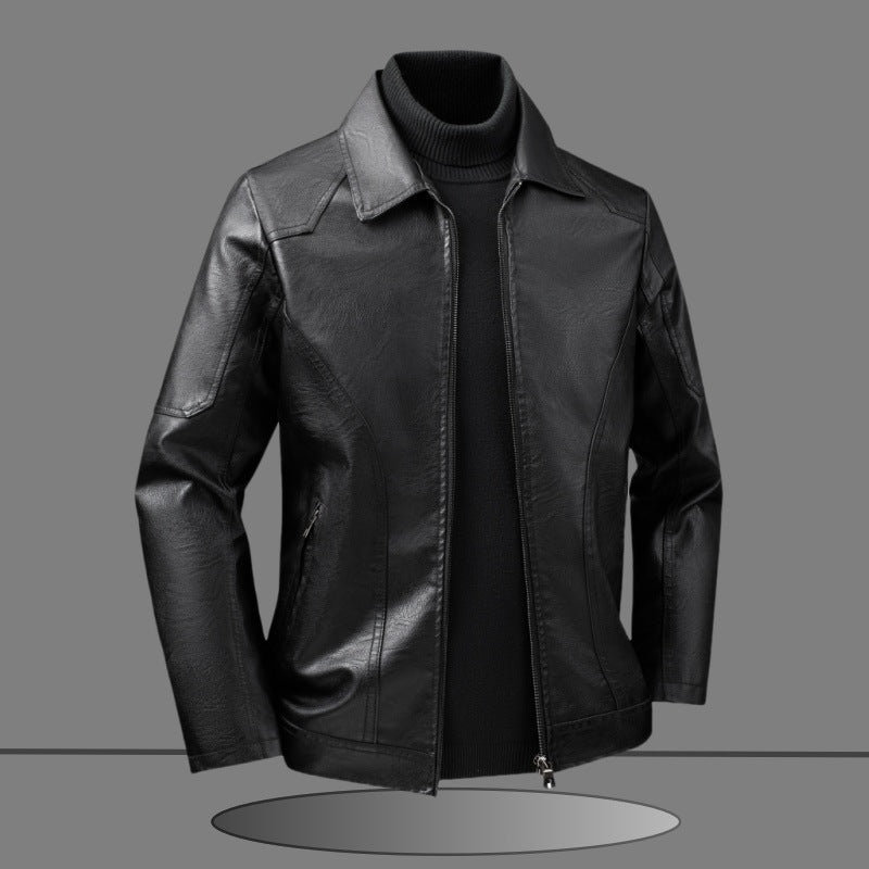 Męski dopasowany krój Imitacja skóry Kurtka w Minimalist Koszula Kołnierz Design z Ukryty Two-Way Zamek