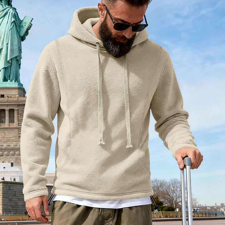 Męska polar bluza z kapturem z teddy tekstura, kaptur, i luźny krój