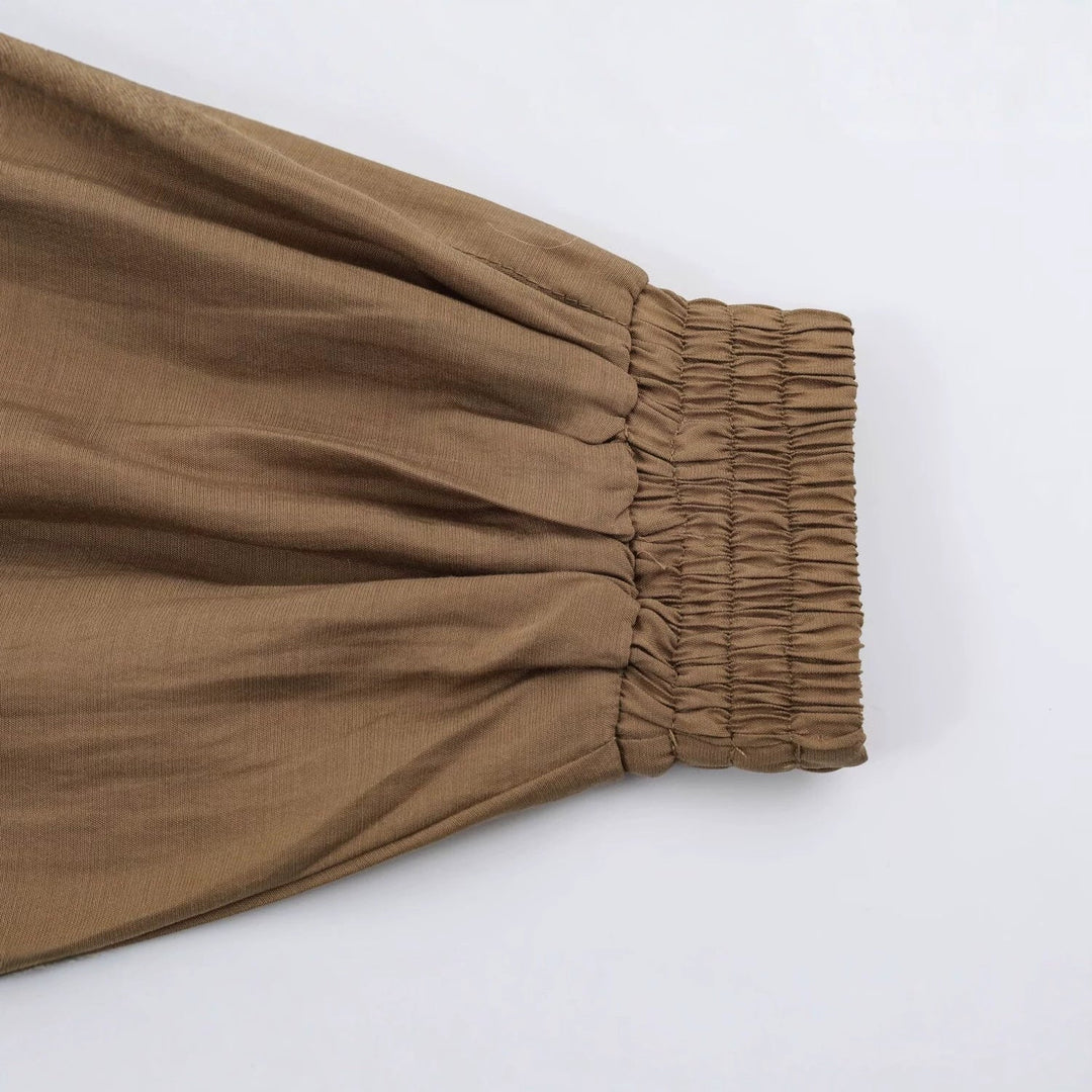 Damska lekka Pleated Blouson kurtka z Round kołnierzem, Balloon rękawami i Smocked dołem Lumaza