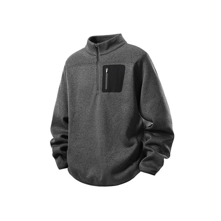 Herren Halbzip-Fleecepullover mit Brustreißverschlusstasche und Stehkragen