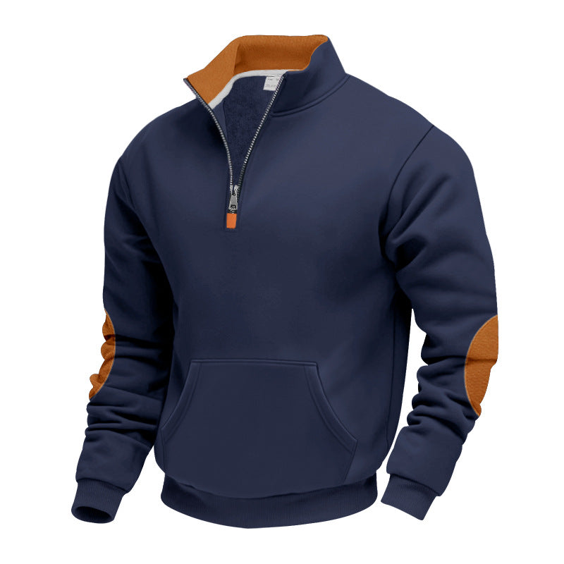 Męska Nano Insulated Krótki zamek Pulower z Stójka Polar Podszewka Kieszeń kangurka i Zamsz Elbow Patches