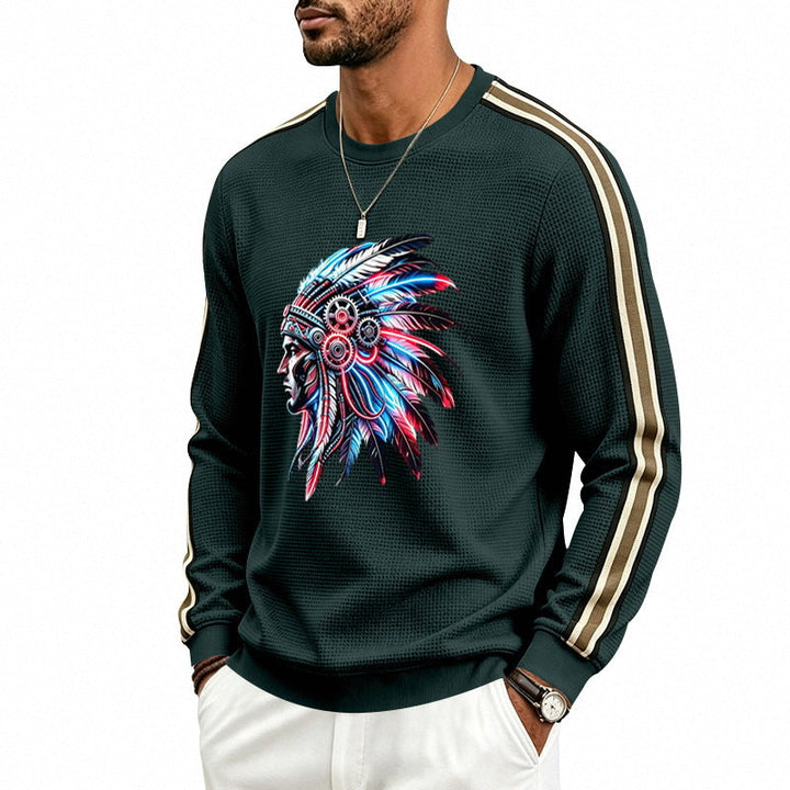 Męska bluza z stylized headgear print i kontrastowy stripes na Rękawy