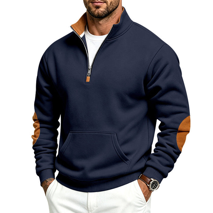 Męska bluza z half zamek, Stójka i elbow patches