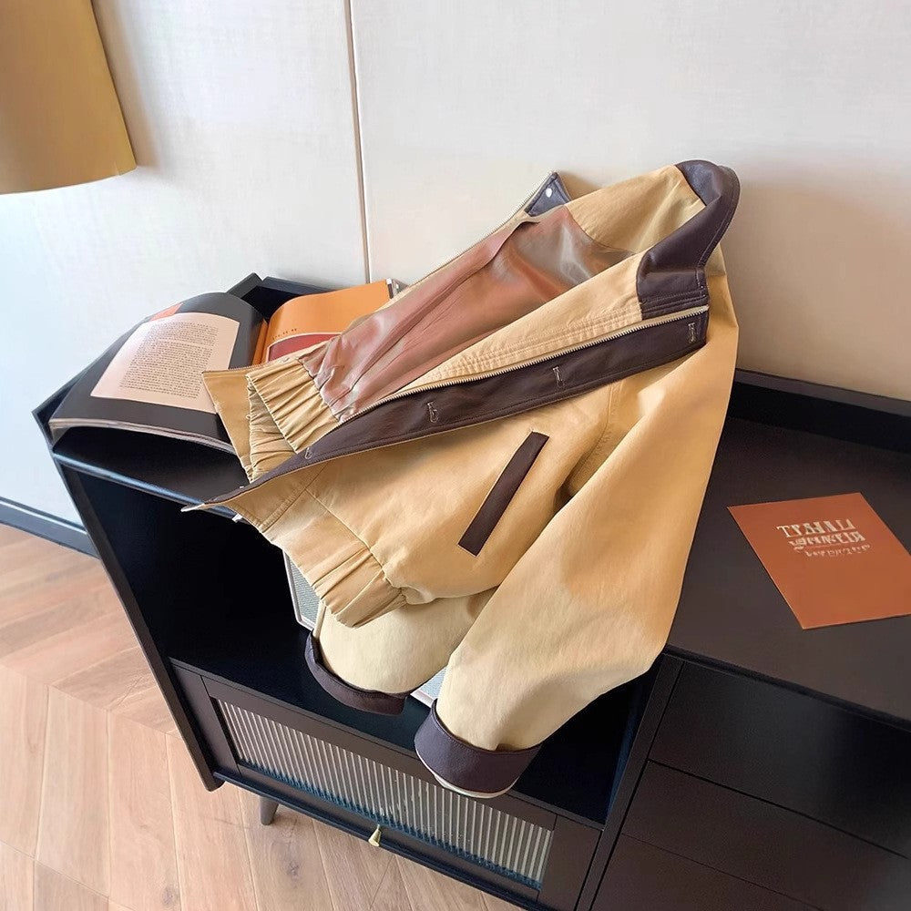 Damska Harrington kurtka z leather trim i ukrytym zamkiem Lumaza