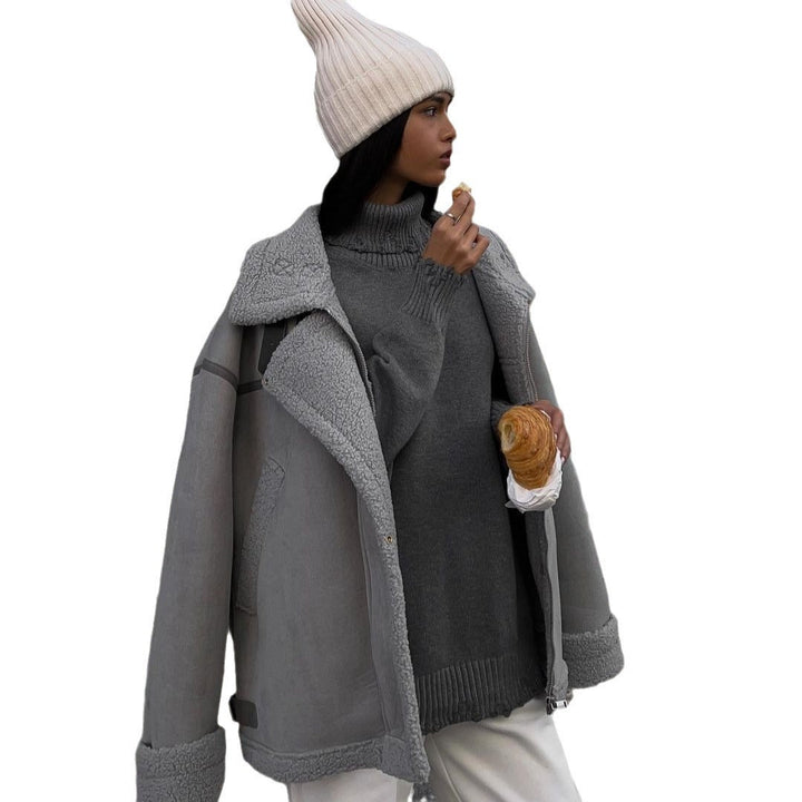 Damska Wide Cut Lambskin Imitation Flight kurtka z Faux Fur Lining Lumaza