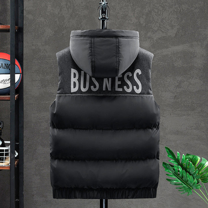 Męska Ocieplana Z kapturem Kamizelka z Shoulder Inserts i Kieszenie z klapkami