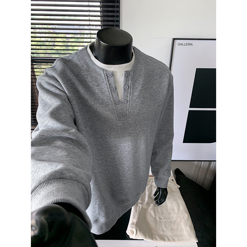 Męska Henley bluza z Listwa guzikowa, oversize Krój &amp; prążkowane mankiety