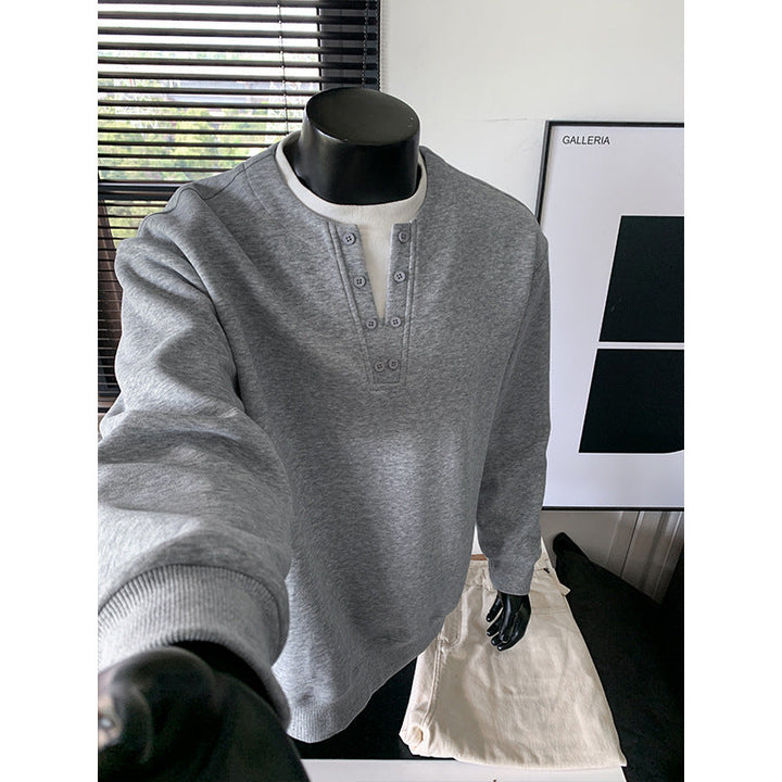 Męska Henley bluza z Listwa guzikowa, oversize Krój &amp; prążkowane mankiety