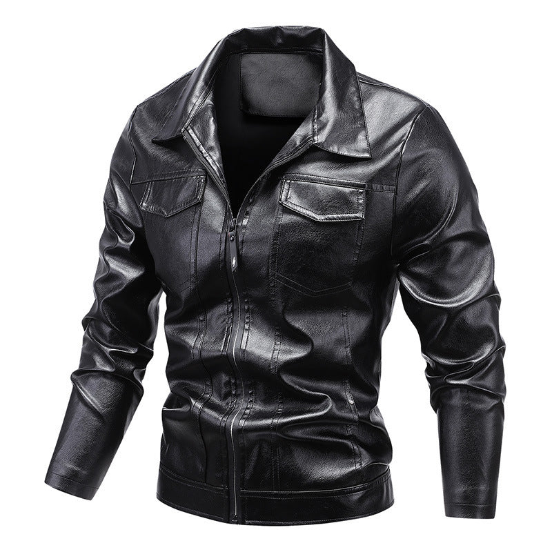 Męski dopasowany krój Imitacja skóry Blouson w Retro Aviator Stylizacja z Koszula Kołnierz