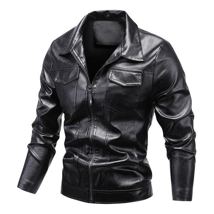 Męski dopasowany krój Imitacja skóry Blouson w Retro Aviator Stylizacja z Koszula Kołnierz