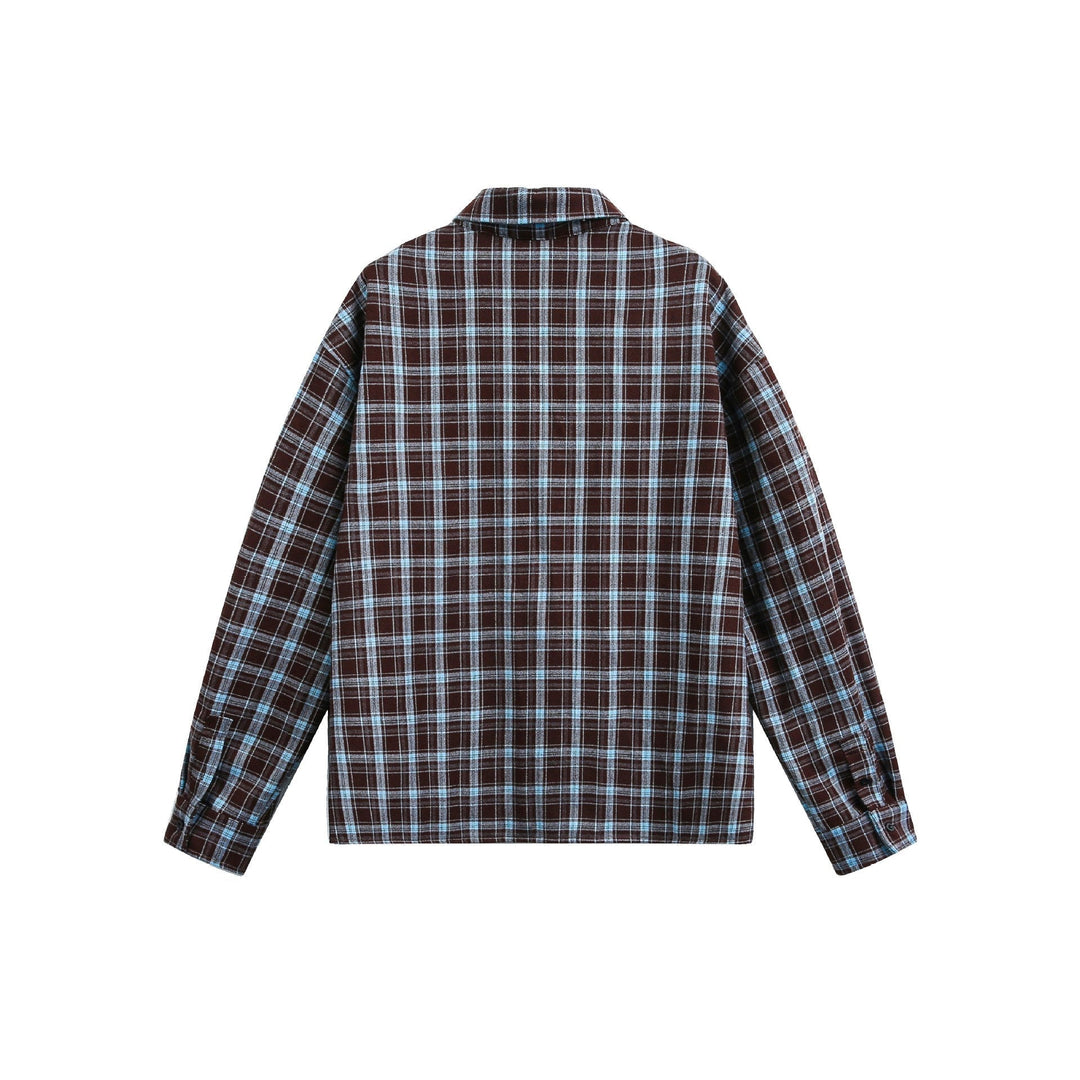 Męska Checkered Flannel kurtka koszulowa z Sewn-On kieszeniami na piersi
