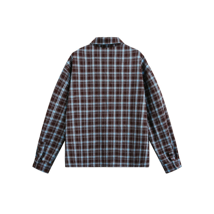 Męska Checkered Flannel kurtka koszulowa z Sewn-On kieszeniami na piersi
