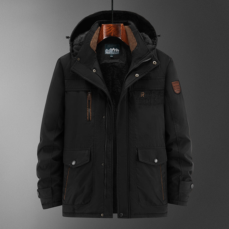 Męski Solidny Ocieplany Field Parka z Teddy Podszewka, Kaptur, i Multi-funkcjonalny Kieszenie