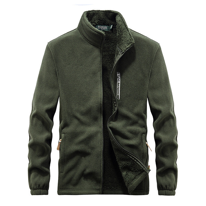 Męski termiczny kurtka polarowa z double-layered sherpa wewnętrzny podszewka i standing kołnierz