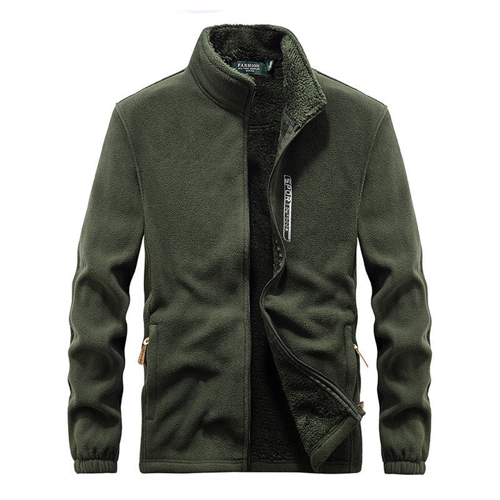 Męski termiczny kurtka polarowa z double-layered sherpa wewnętrzny podszewka i standing kołnierz