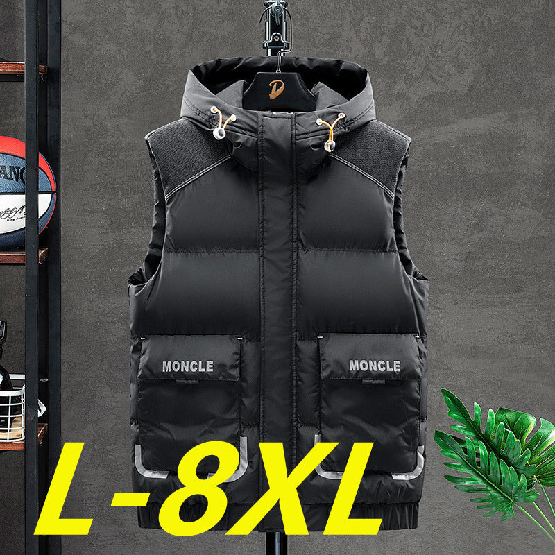 Męska Ocieplana Z kapturem Kamizelka z Shoulder Inserts i Kieszenie z klapkami
