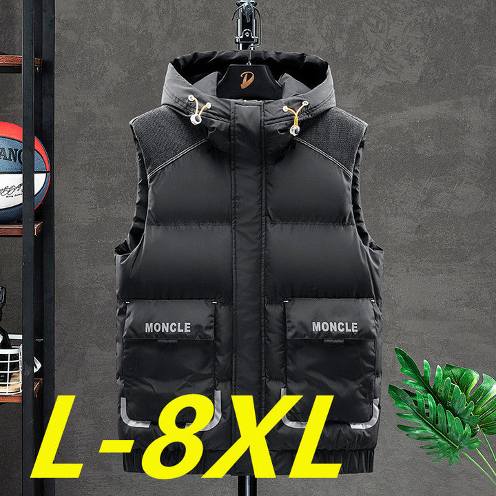 Męska Ocieplana Z kapturem Kamizelka z Shoulder Inserts i Kieszenie z klapkami