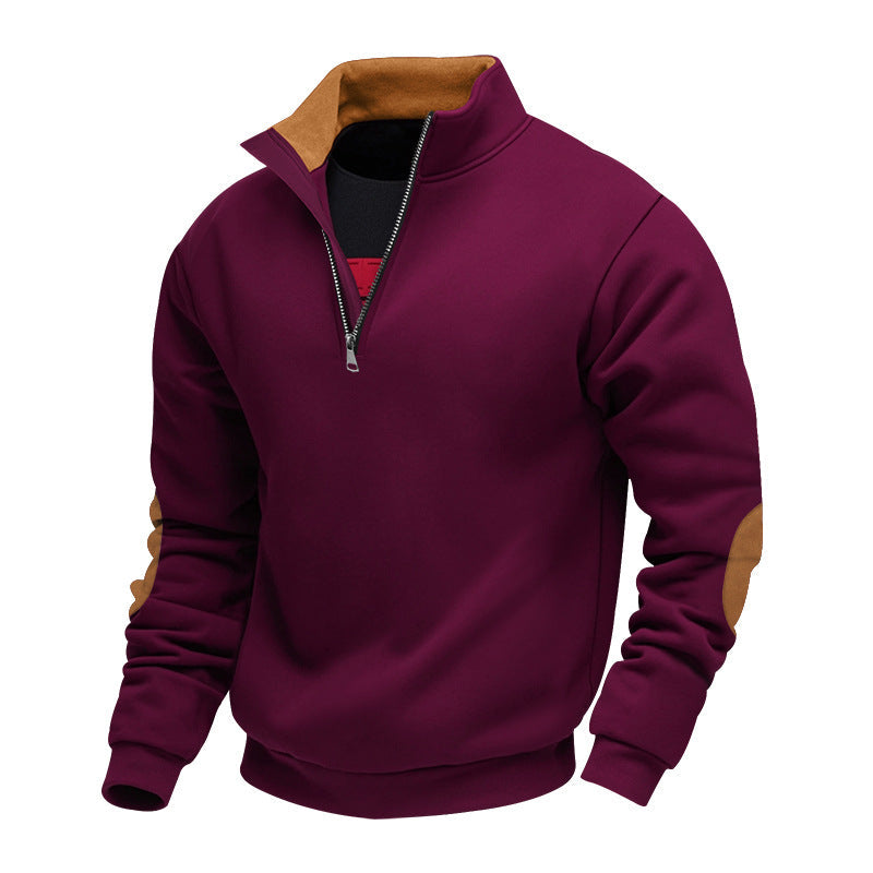 Męska nan Bluza z half zamek, stójka, i zamsz elbow patches