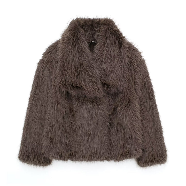 Damska krótka Faux Fur kurtka z Voluminous Shawl kołnierzem Lumaza