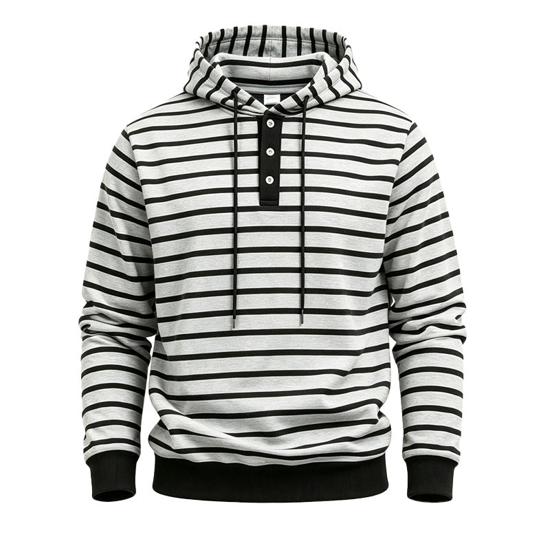 Męskie Striped Bluza z kapturem z Henley Listwa, Ściągacz i Prążkowane mankiety
