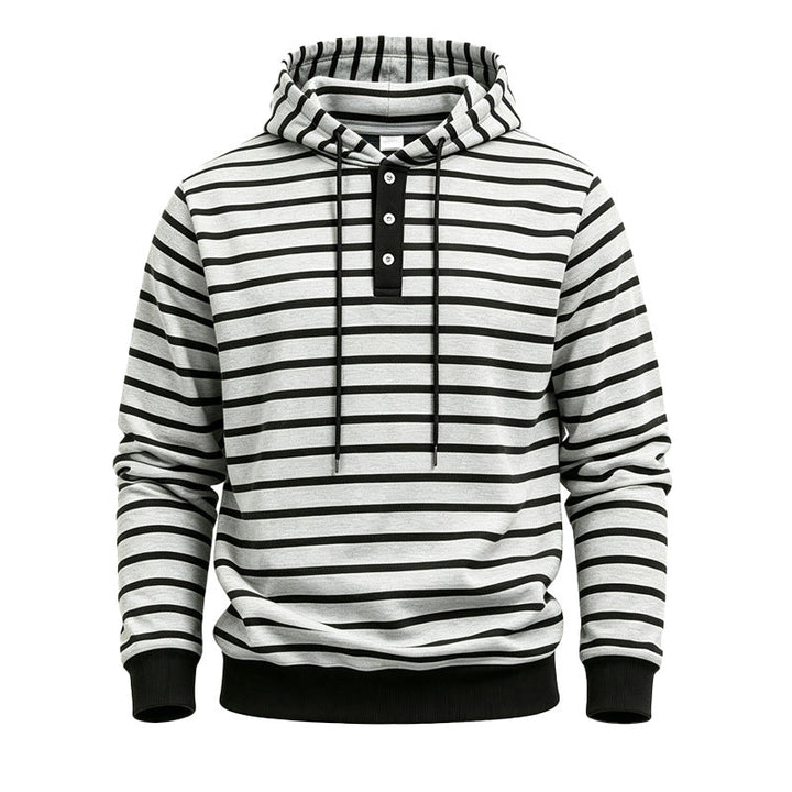 Męskie Striped Bluza z kapturem z Henley Listwa, Ściągacz i Prążkowane mankiety