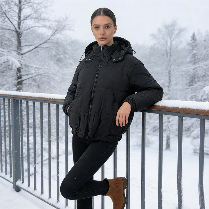 Damska ocieplana pikowana kurtka z Volume Hood, Elastic dołem i regulowanym Waist Lumaza