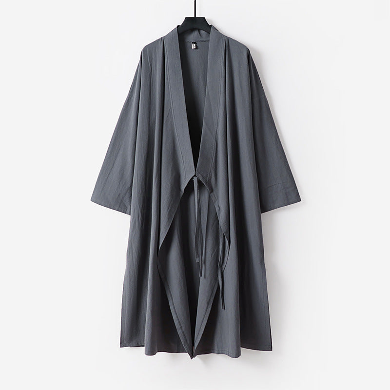 Damska długa bez rękawów kimono kamizelka z Minimalist Lines i Decorative Toggle Closure Lumaza