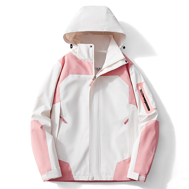 Męska technical softshell kapturemed kurtka z kontrastowy panels i zamkiemed rękaw kieszenią