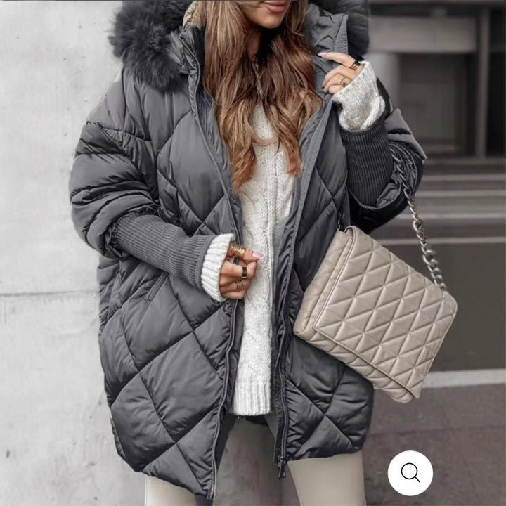 Damska pikowana Wwter parka z Removable kapturem