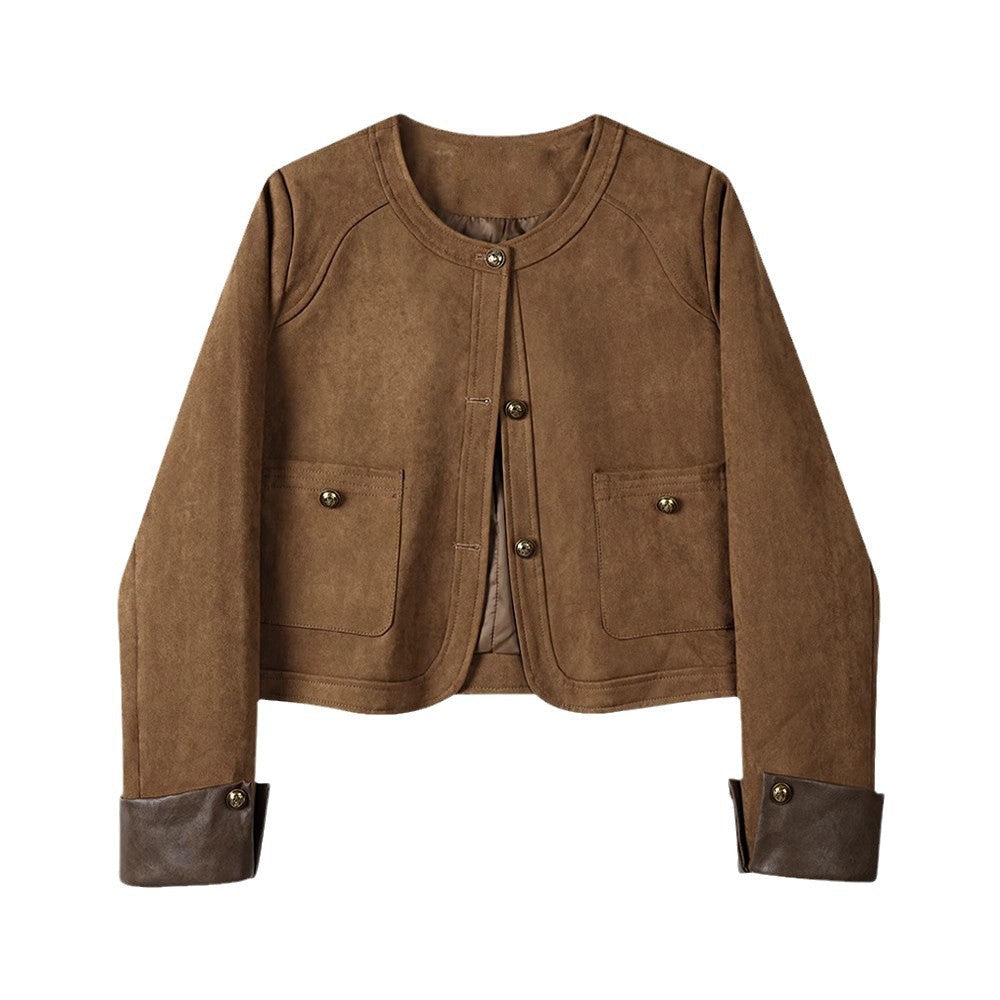 Damska Fashionable Suede kurtka z kieszeniami Lumaza