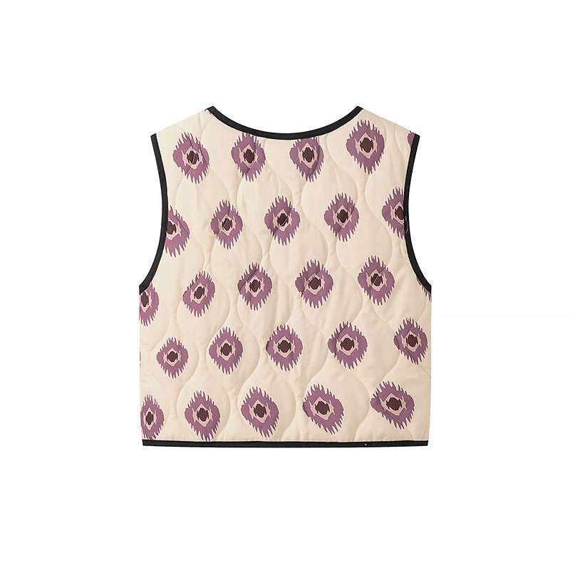 Damska ocieplana pikowana krótka kamizelka z V-Neck i Tie Lumaza
