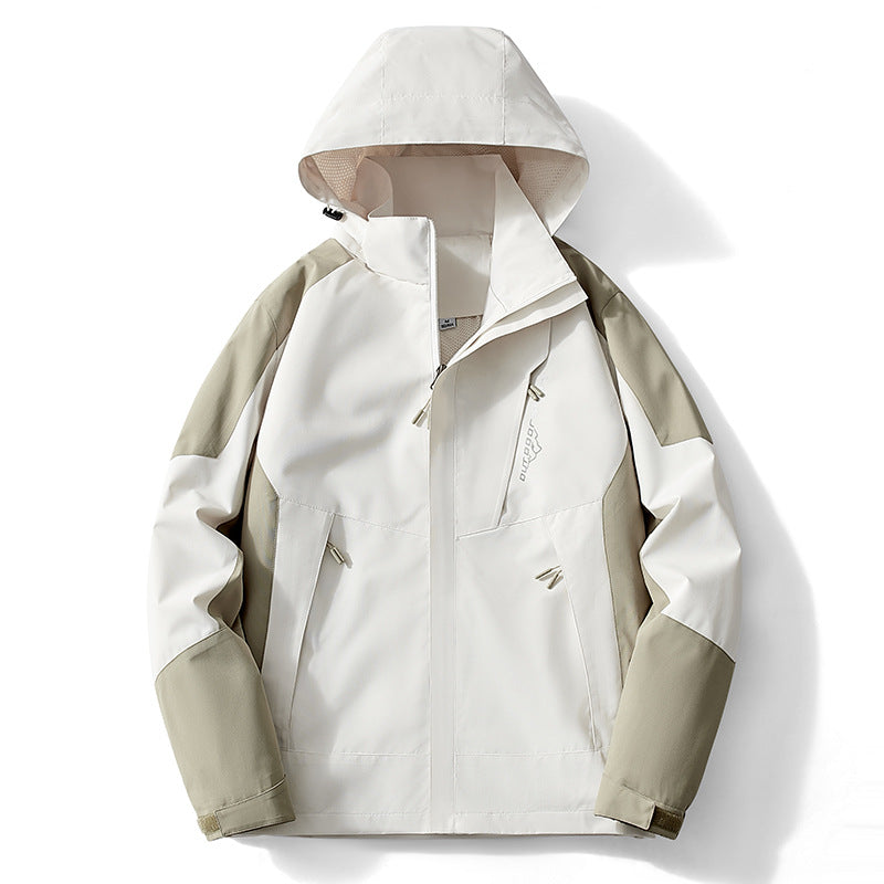 Męska Colorblock softshell Trekker kurtka z kapturem, ukrytym zamkiems i boczne kieszeniami