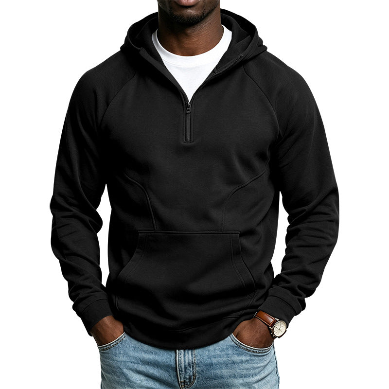 Męska z kapturem bluza z krótka zamek, kieszeń kangurka, i raglanowy Rękawy