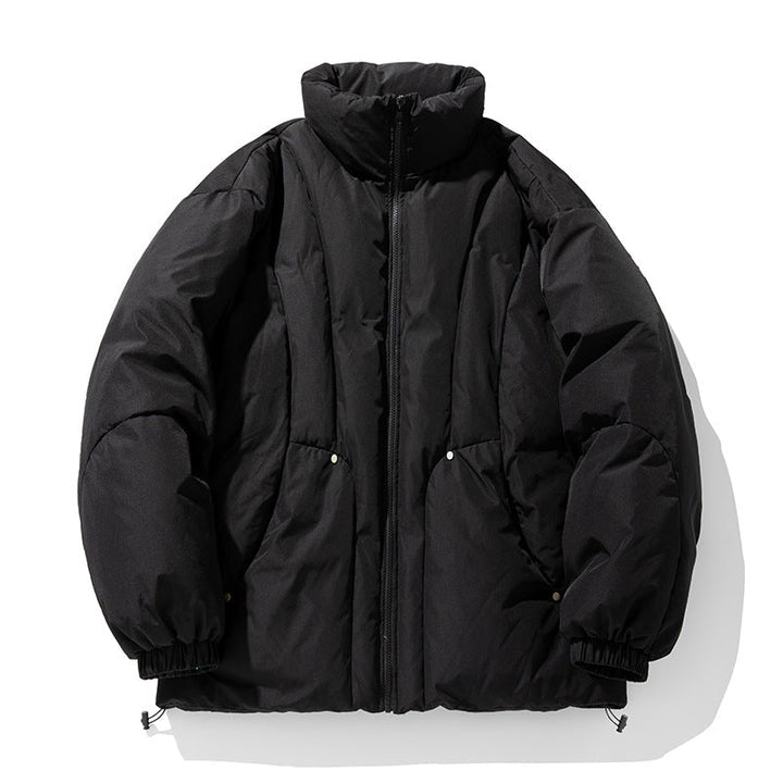 Unisex boxy puchowa kurtka z vertical pikowana design, high ze stójką, i ściągaczem dołem Lumaza