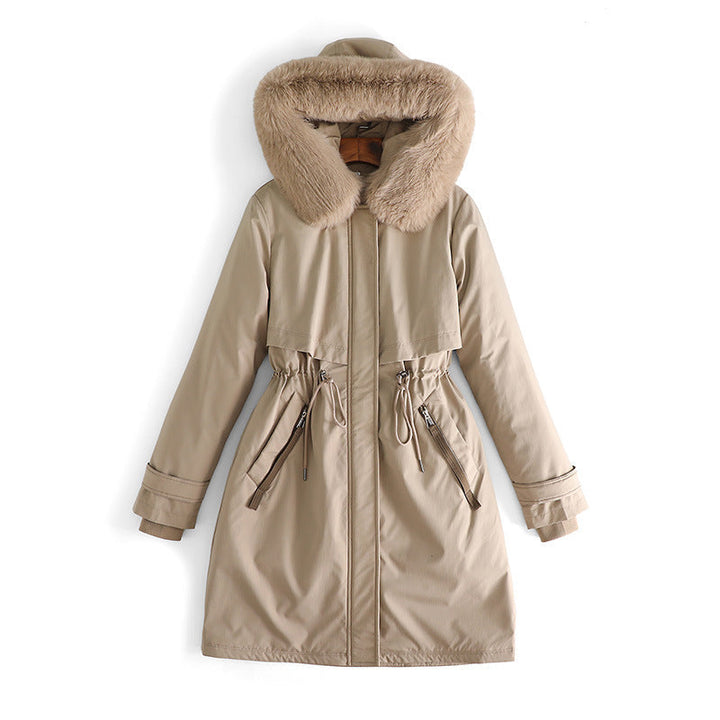 Damska taliowana winter parka z wide artificial fur kołnierzem i ściągaczem waist Lumaza
