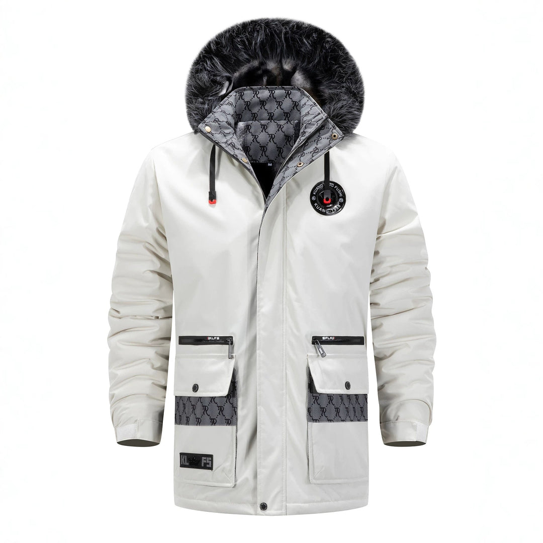 Męska długa termiczny parka z kapturem, Logo Lwwg i Multifunctional kieszeniami