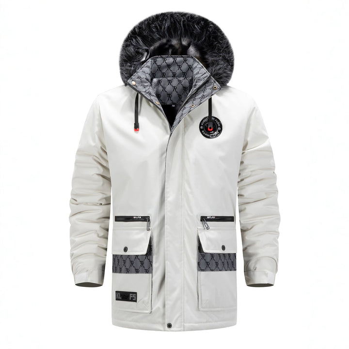 Męska długa termiczny parka z kapturem, Logo Lwwg i Multifunctional kieszeniami