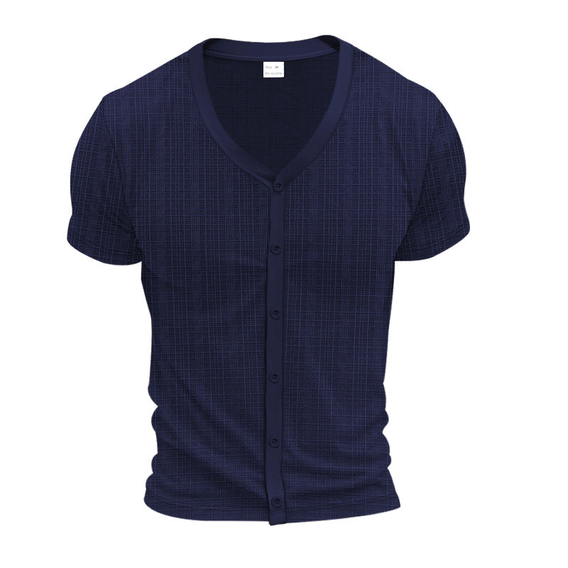 Męska krótka-sleeve delikatna dzianina kardigan z V-neck i continuous Listwa guzikowa