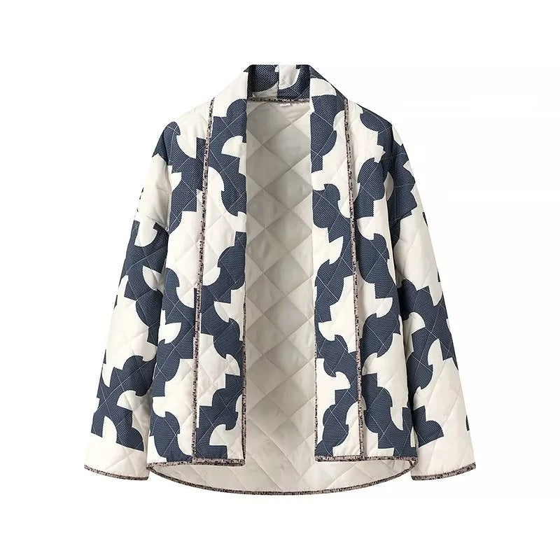 Damska pikowana oversize kurtka z Patchwork Pattern i Wide kimono rękawami Lumaza