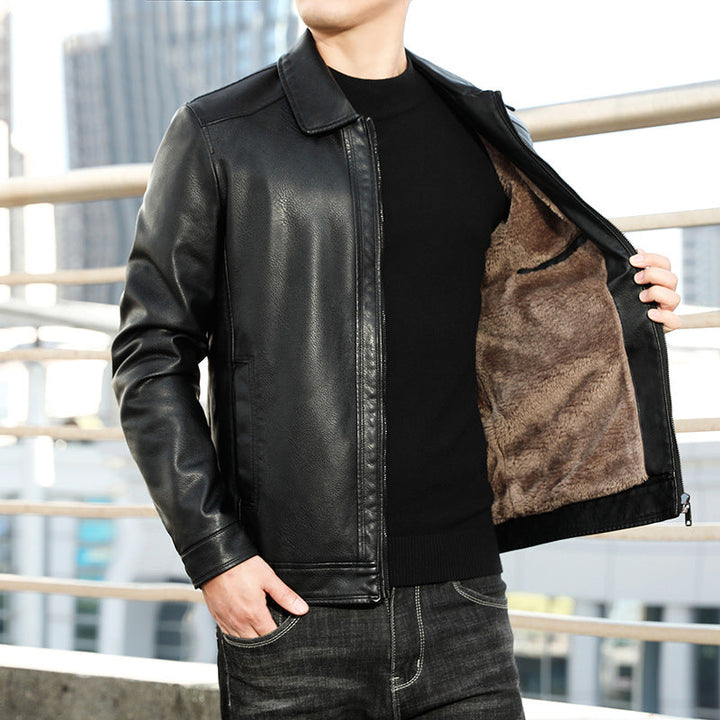 Męski Genuine Skóra Blouson z Koszula Kołnierz, Slim Krój i Ukryty Zamek