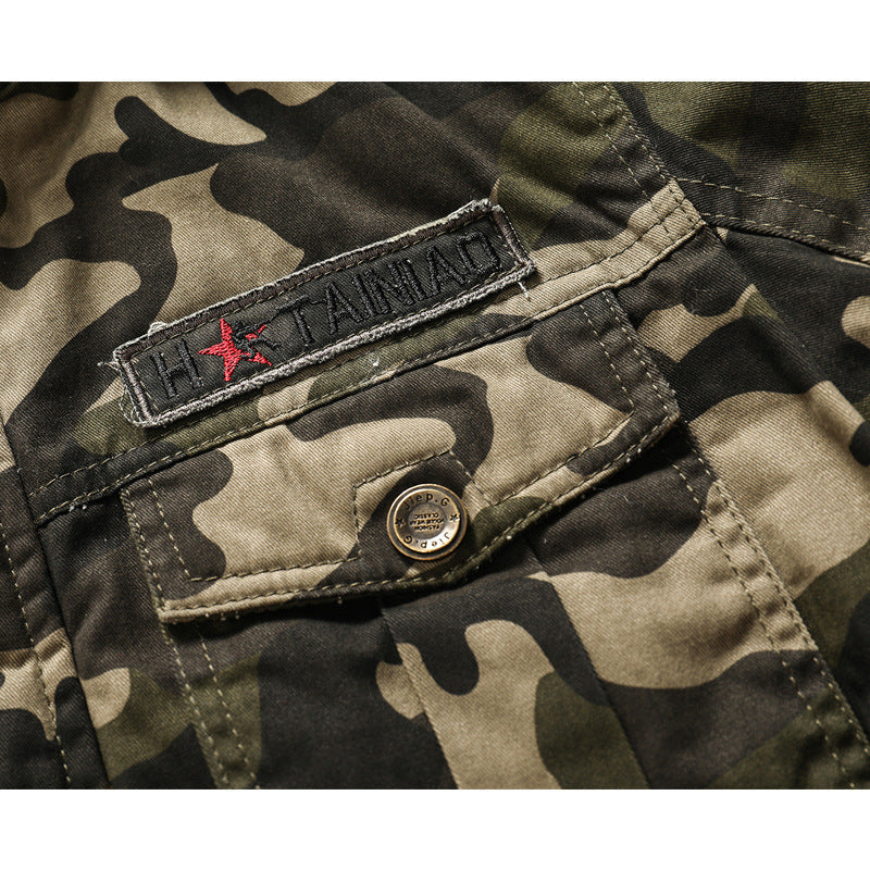 Męska Camouflage Utility Kurtka z kapturem z Ciepły Teddy Podszewka