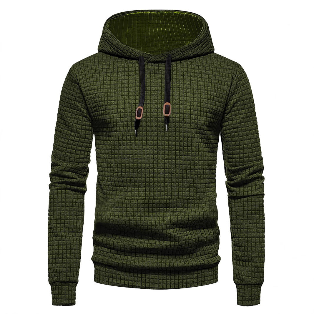 Męska pikowana bluza z kapturem z rectangular quilting, ściągacz i prążkowane mankiety