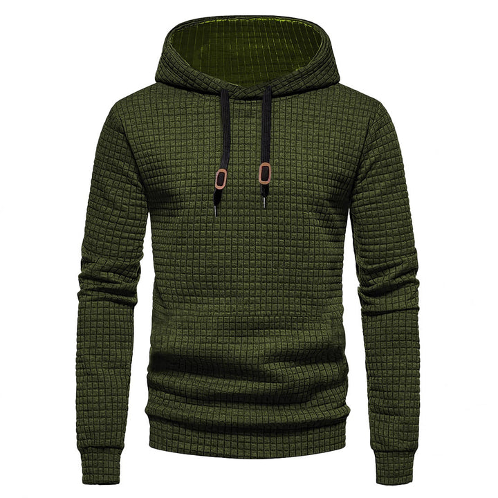 Męska pikowana bluza z kapturem z rectangular quilting, ściągacz i prążkowane mankiety