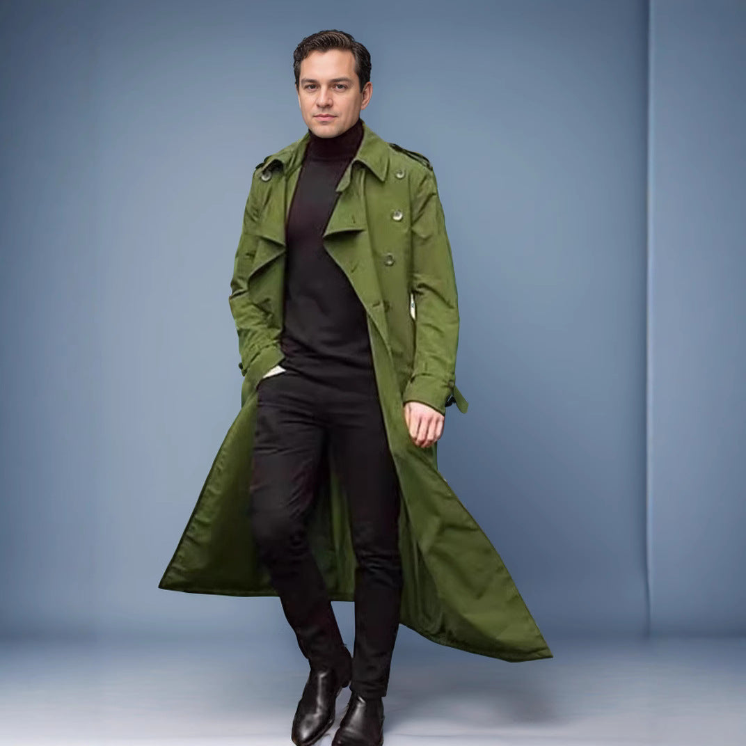 Męski Wodoodporny Długi Trench Płaszcz z Double Guzik Placket, Ramienny Pagony, i Regulowany Waist Belt
